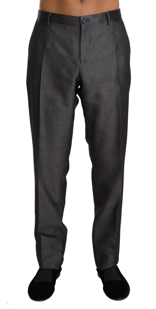 Dolce & Gabbana Elegant Patterned Gray Wool Blend Trousers - Sandy Store ByNet