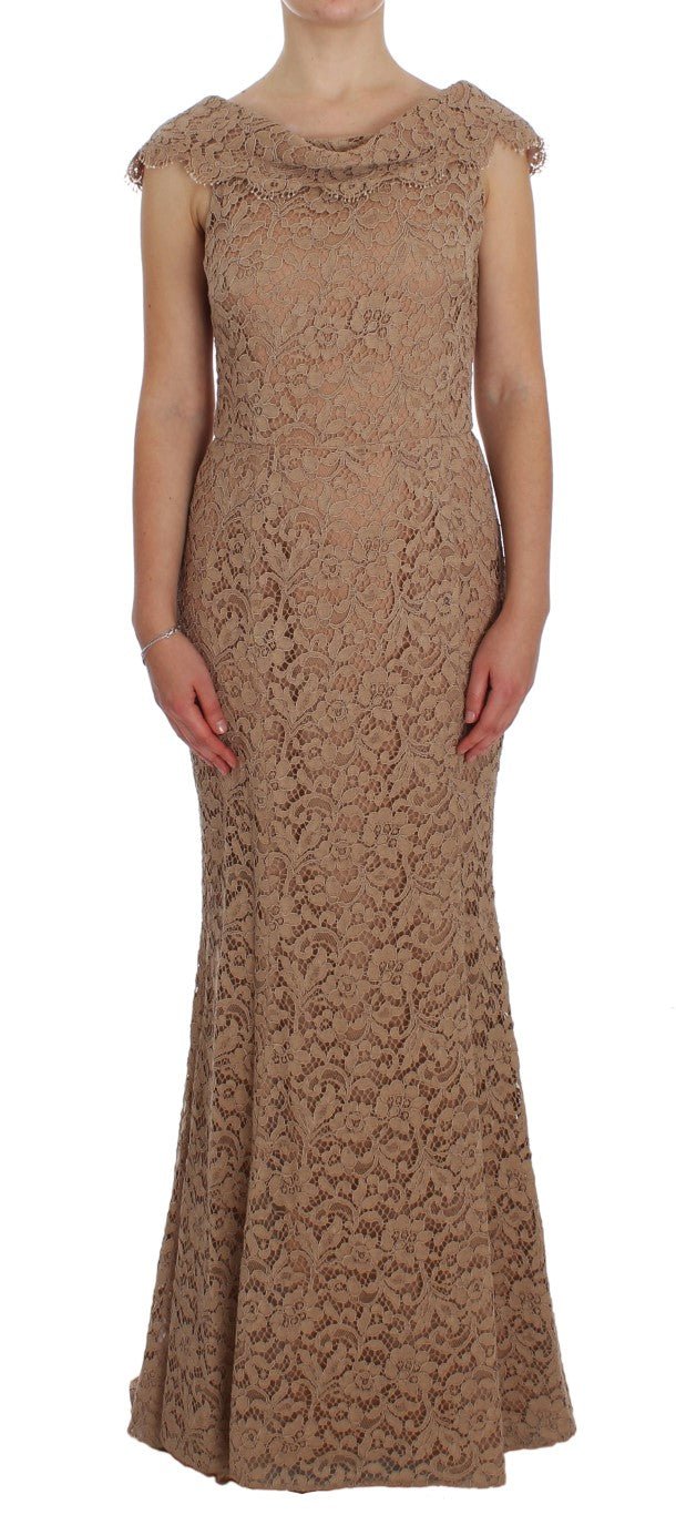 Dolce & Gabbana Elegant Pink Floral Lace Maxi Dress - Sandy Store ByNet