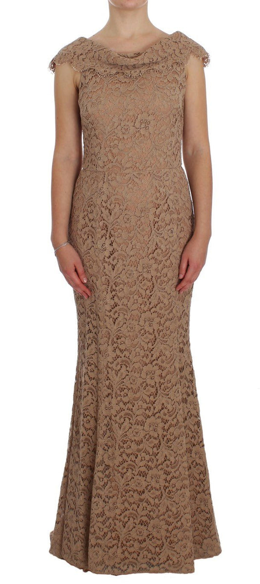 Dolce & Gabbana Elegant Pink Floral Lace Maxi Dress - Sandy Store ByNet