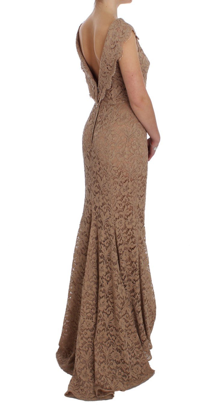Dolce & Gabbana Elegant Pink Floral Lace Maxi Dress - Sandy Store ByNet