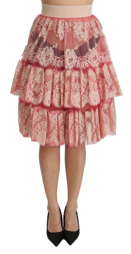 Dolce & Gabbana Elegant Pink Lace High - Waist Skirt - Sandy Store ByNet