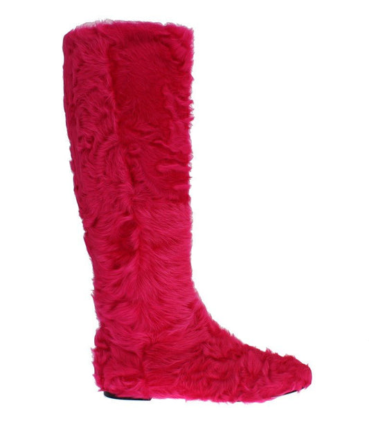 Dolce & Gabbana Elegant Pink Lambskin Fur Boots - Sandy Store ByNet