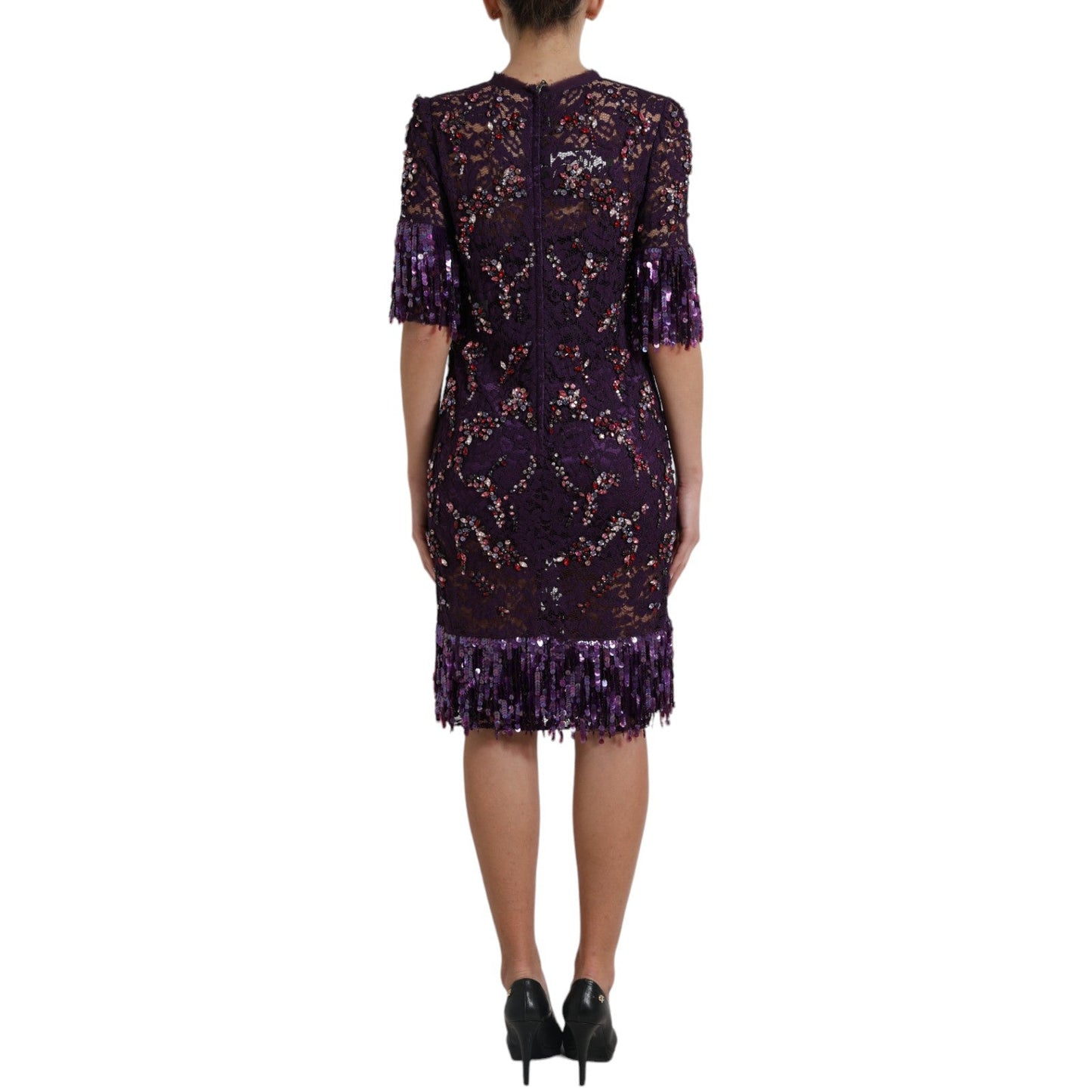 Dolce & Gabbana Elegant Purple Floral Lace Crystal Dress - Sandy Store ByNet