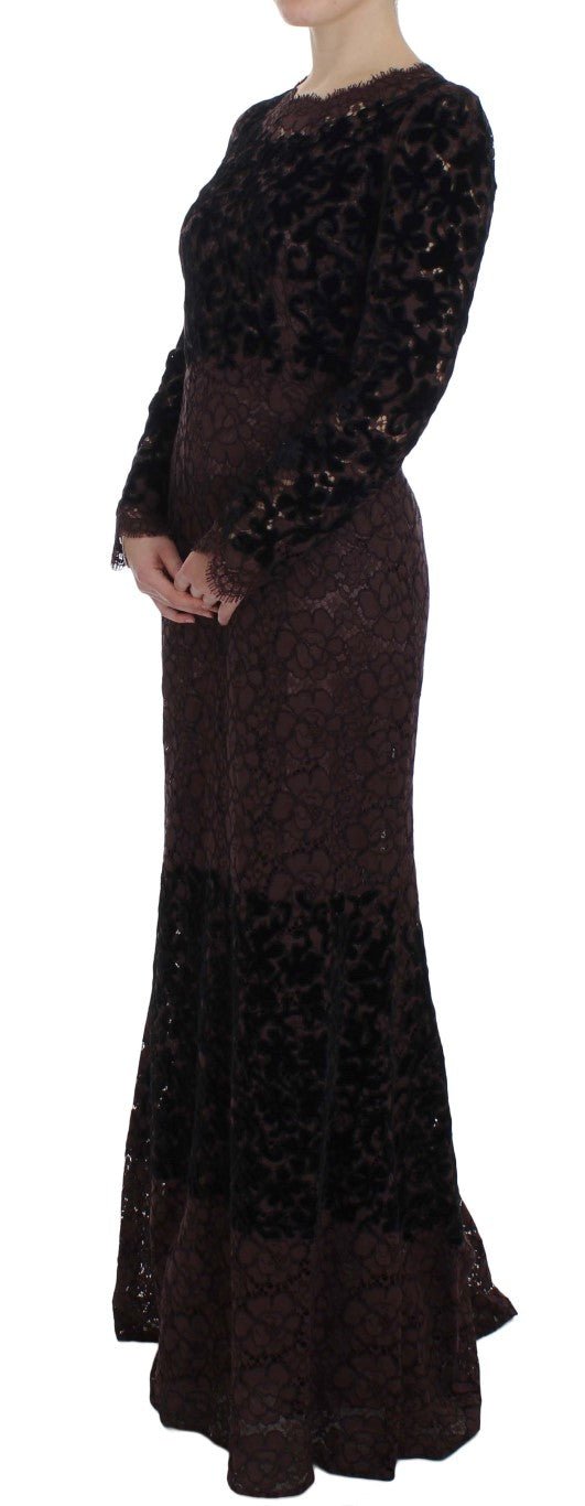 Dolce & Gabbana Elegant Purple Floral Lace Maxi Dress - Sandy Store ByNet