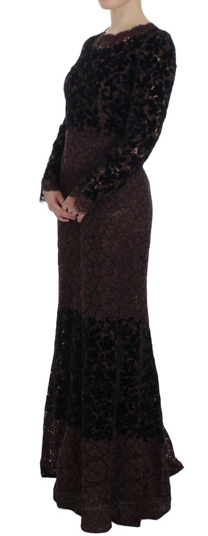 Dolce & Gabbana Elegant Purple Floral Lace Maxi Dress - Sandy Store ByNet