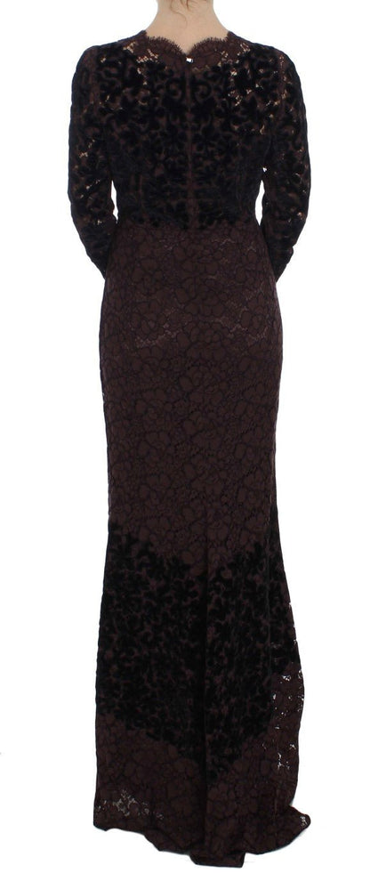 Dolce & Gabbana Elegant Purple Floral Lace Maxi Dress - Sandy Store ByNet