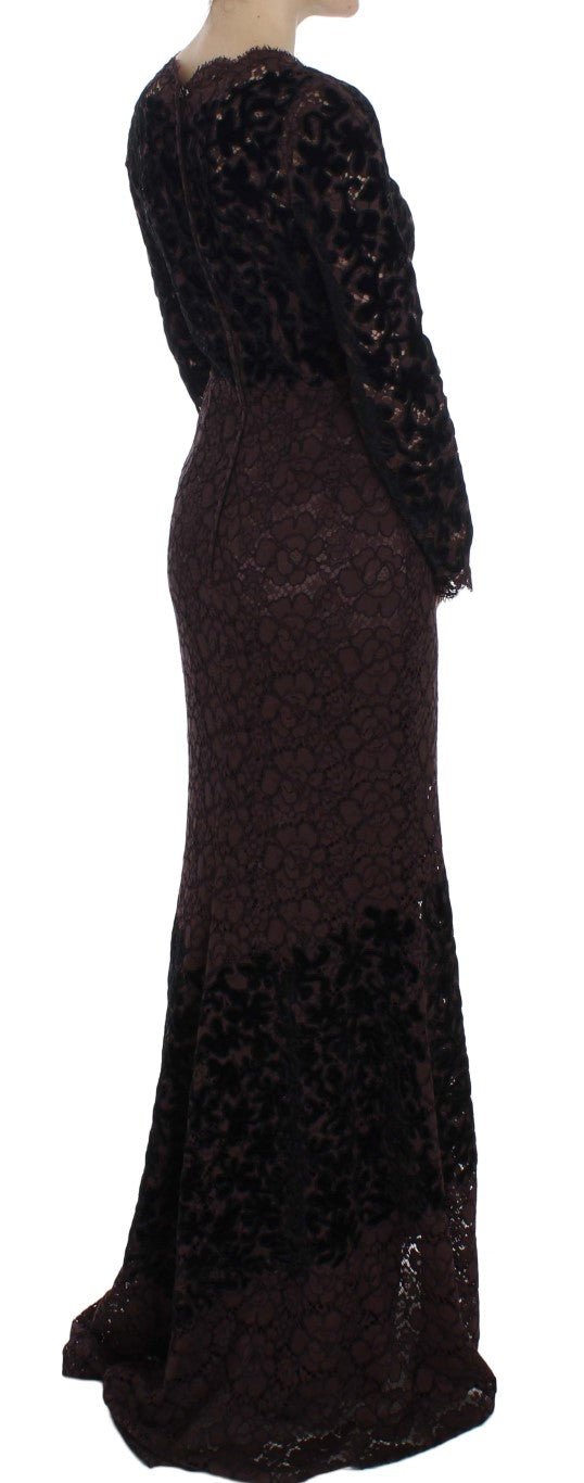 Dolce & Gabbana Elegant Purple Floral Lace Maxi Dress - Sandy Store ByNet