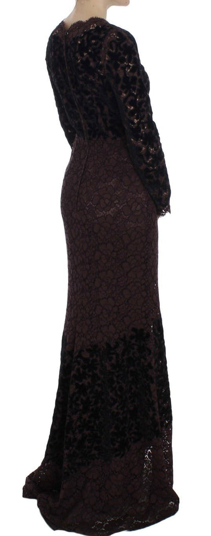 Dolce & Gabbana Elegant Purple Floral Lace Maxi Dress - Sandy Store ByNet