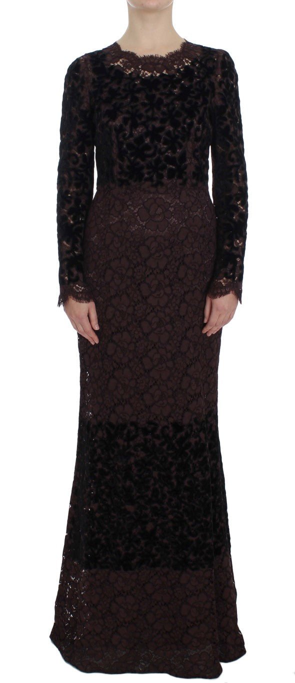 Dolce & Gabbana Elegant Purple Floral Lace Maxi Dress - Sandy Store ByNet