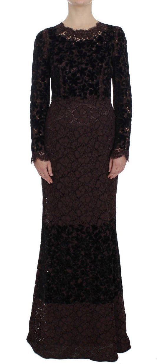 Dolce & Gabbana Elegant Purple Floral Lace Maxi Dress - Sandy Store ByNet
