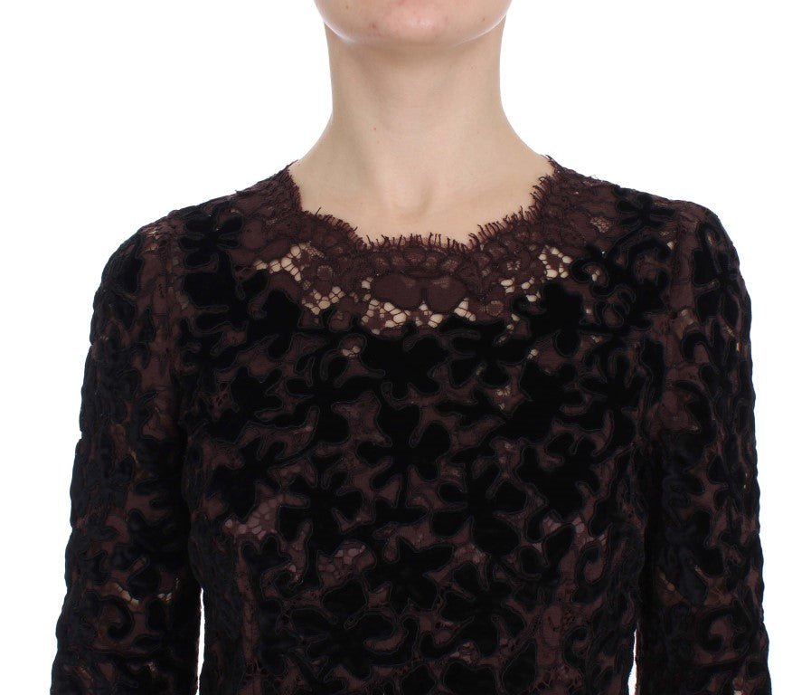 Dolce & Gabbana Elegant Purple Floral Lace Maxi Dress - Sandy Store ByNet