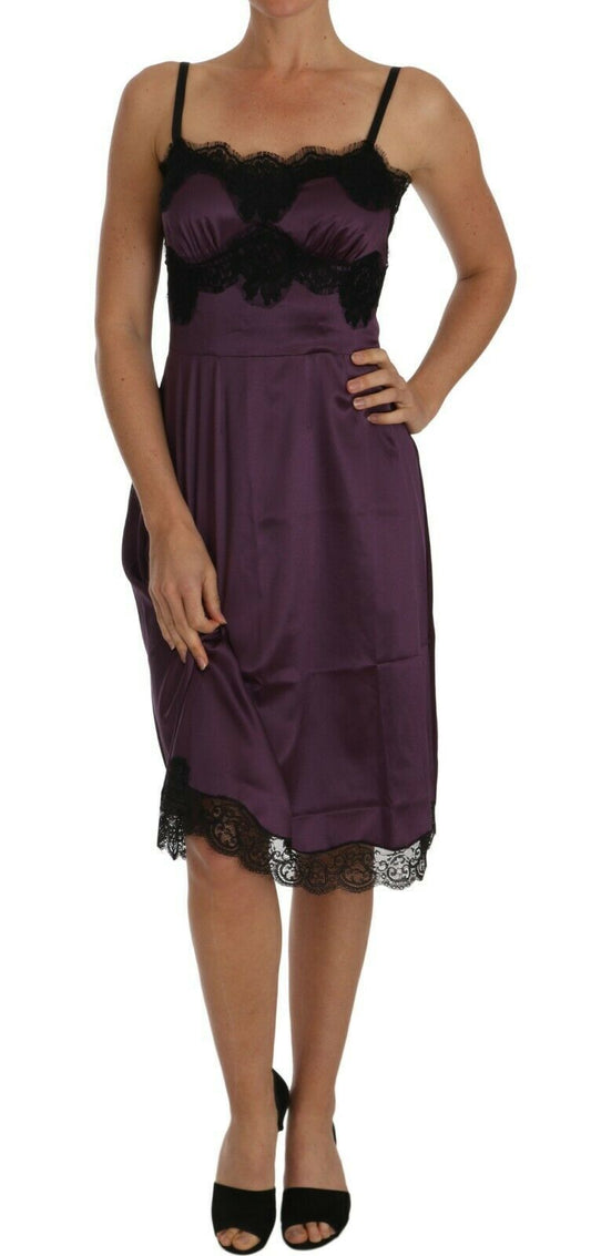 Dolce & Gabbana Elegant Purple Silk Lace Chemise Dress - Sandy Store ByNet