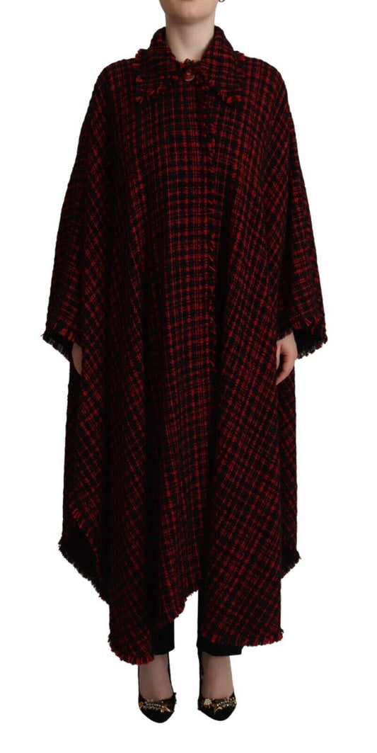 Dolce & Gabbana Elegant Red & Black Long Sleeve Overcoat Jacket - Sandy Store ByNet