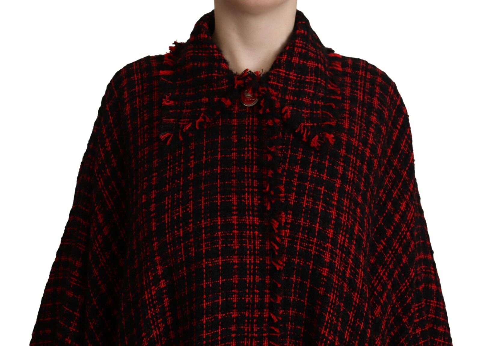 Dolce & Gabbana Elegant Red & Black Long Sleeve Overcoat Jacket - Sandy Store ByNet