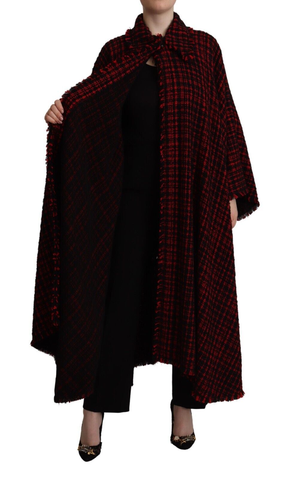 Dolce & Gabbana Elegant Red & Black Long Sleeve Overcoat Jacket - Sandy Store ByNet