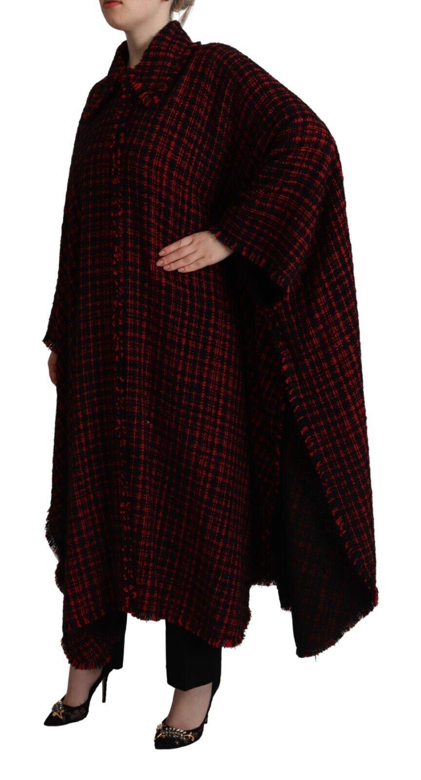 Dolce & Gabbana Elegant Red & Black Long Sleeve Overcoat Jacket - Sandy Store ByNet