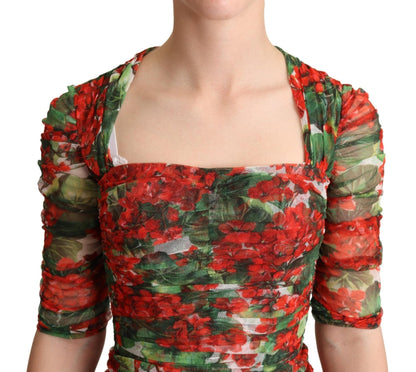 Dolce & Gabbana Elegant Red Floral Midi Sheath Dress - Sandy Store ByNet