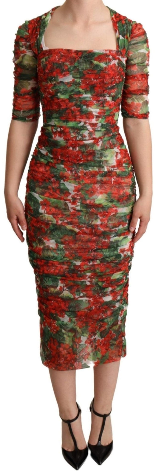 Dolce & Gabbana Elegant Red Floral Midi Sheath Dress - Sandy Store ByNet