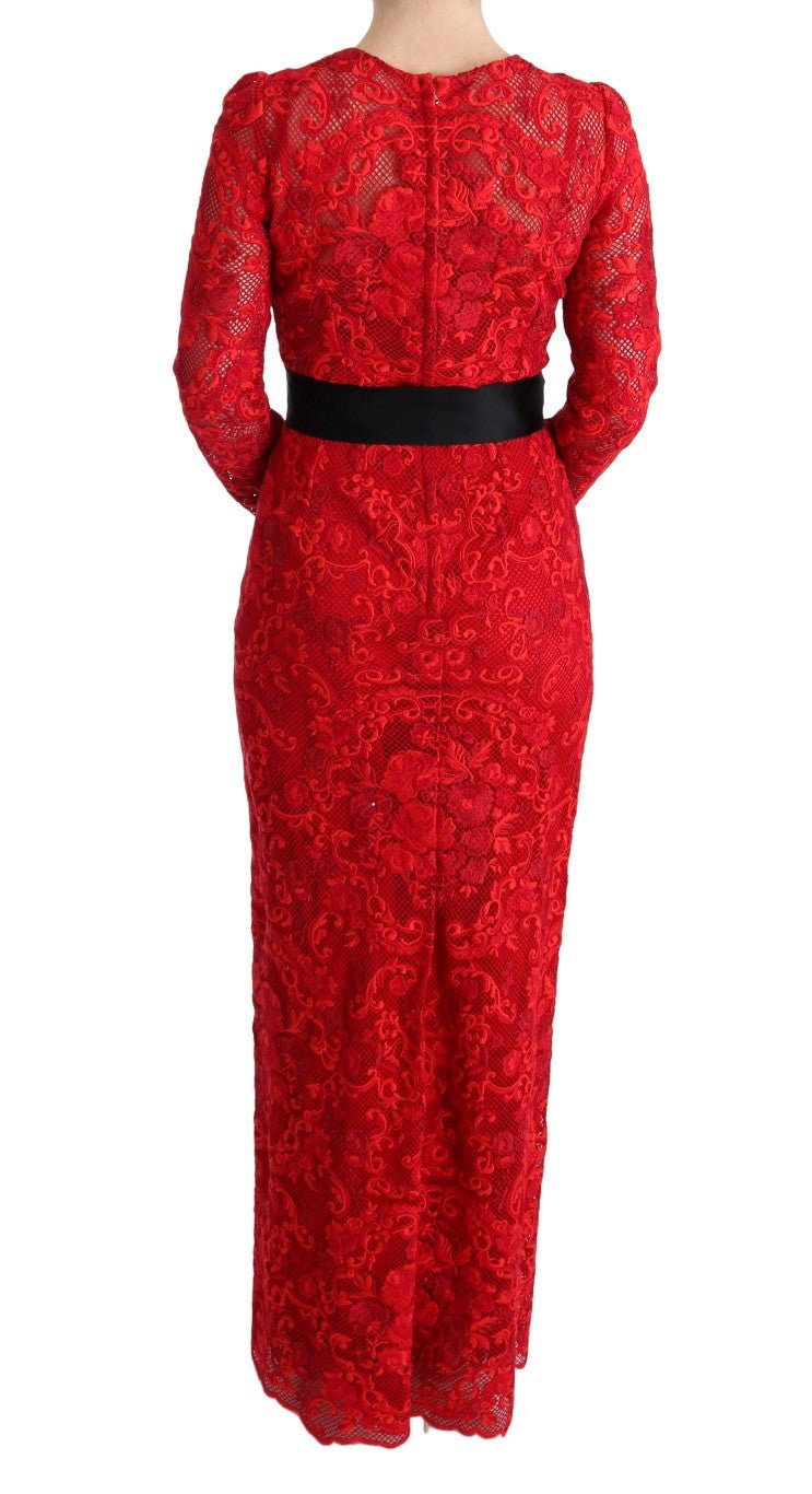 Dolce & Gabbana Elegant Red Sheath Dress with Silk Bow Belt - Sandy Store ByNet