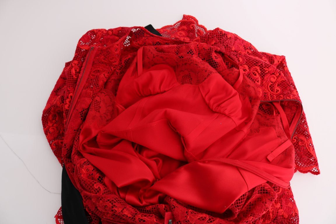 Dolce & Gabbana Elegant Red Sheath Dress with Silk Bow Belt - Sandy Store ByNet