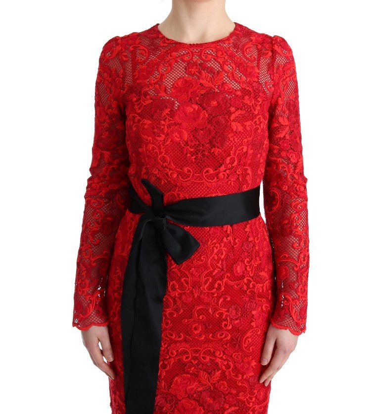 Dolce & Gabbana Elegant Red Sheath Dress with Silk Bow Belt - Sandy Store ByNet