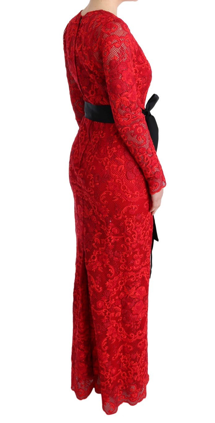 Dolce & Gabbana Elegant Red Sheath Dress with Silk Bow Belt - Sandy Store ByNet