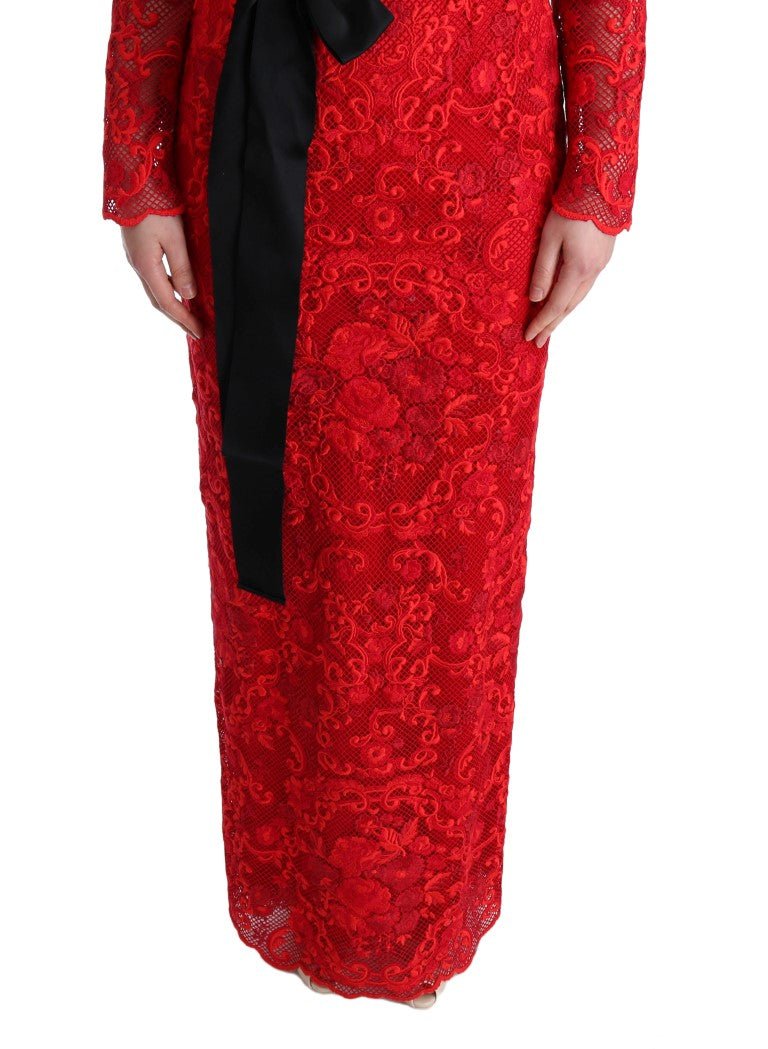 Dolce & Gabbana Elegant Red Sheath Dress with Silk Bow Belt - Sandy Store ByNet