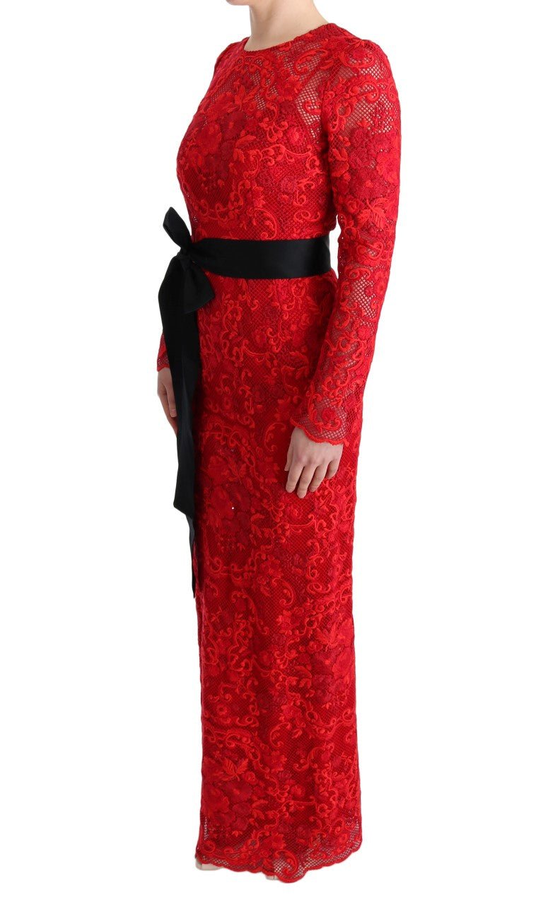 Dolce & Gabbana Elegant Red Sheath Dress with Silk Bow Belt - Sandy Store ByNet