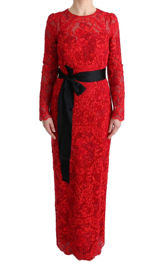 Dolce & Gabbana Elegant Red Sheath Dress with Silk Bow Belt - Sandy Store ByNet