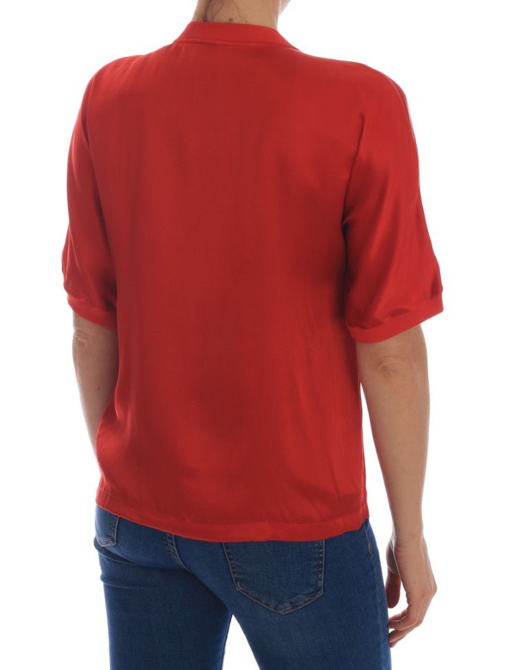 Dolce & Gabbana Elegant Red Silk Crystal - Embellished Blouse - Sandy Store ByNet