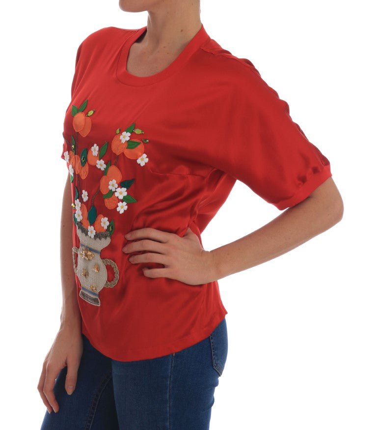 Dolce & Gabbana Elegant Red Silk Crystal - Embellished Blouse - Sandy Store ByNet