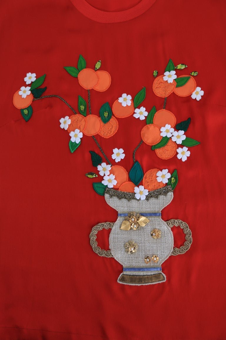Dolce & Gabbana Elegant Red Silk Crystal - Embellished Blouse - Sandy Store ByNet