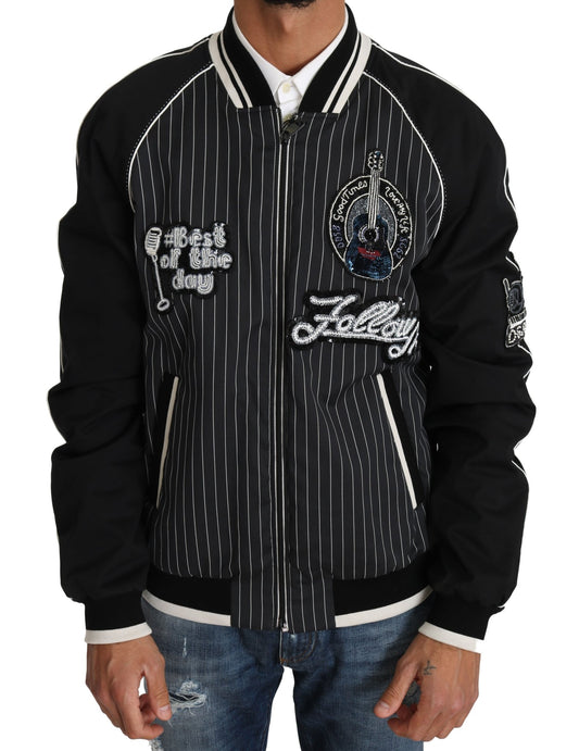 Dolce & Gabbana Elegant Sequined Black Bomber Jacket - Sandy Store ByNet