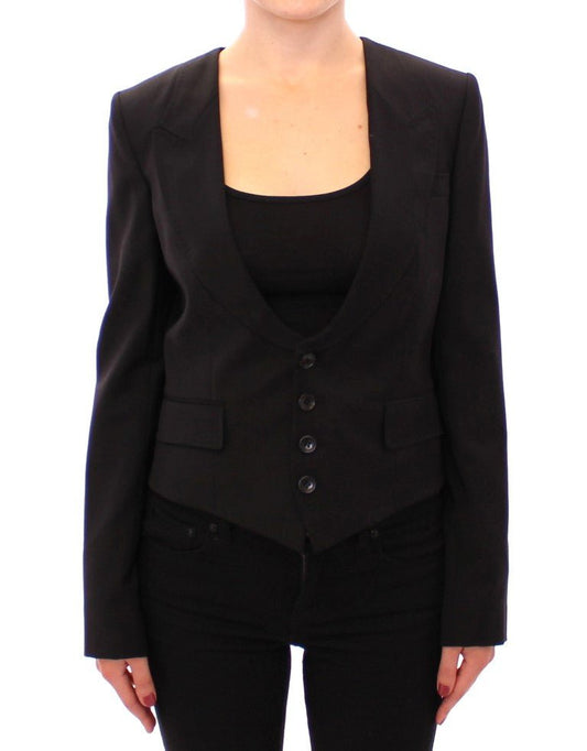 Dolce & Gabbana Elegant Silk - Blend Black Blazer with Scarf Back Detail - Sandy Store ByNet