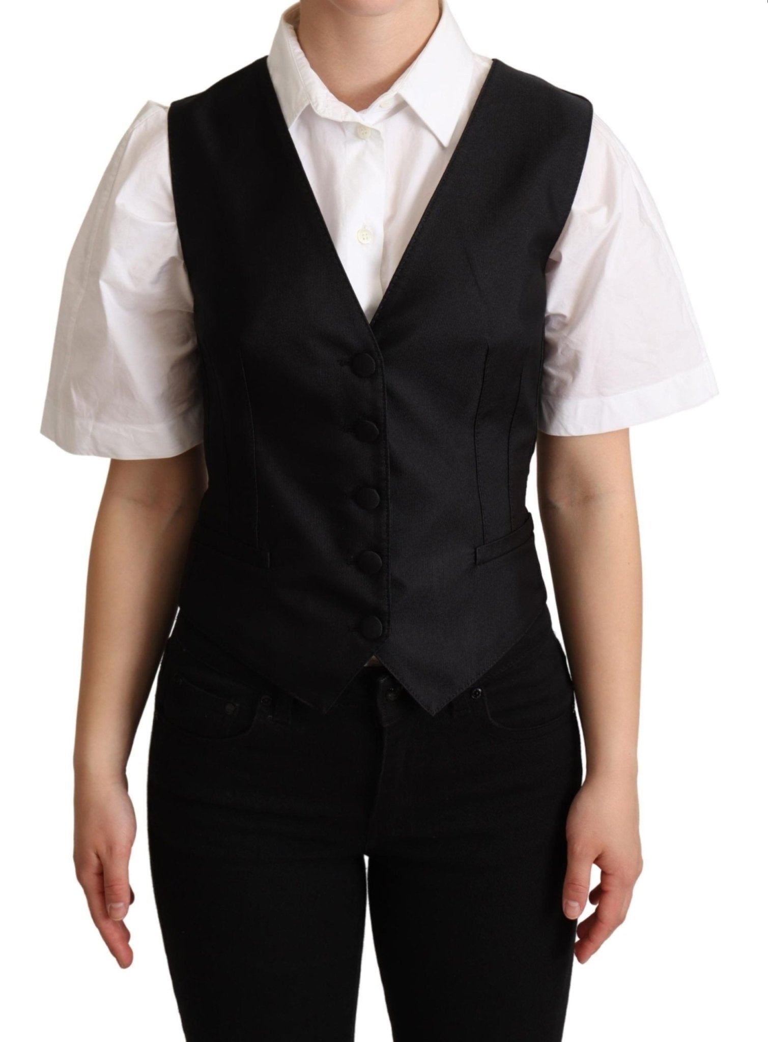 Dolce & Gabbana Elegant Silk Blend Black Waistcoat - Sandy Store ByNet