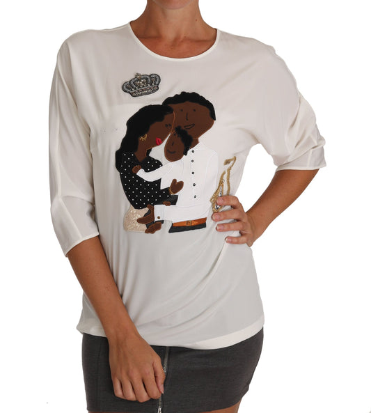 Dolce & Gabbana Elegant Silk Blend Crewneck Blouse - Sandy Store ByNet