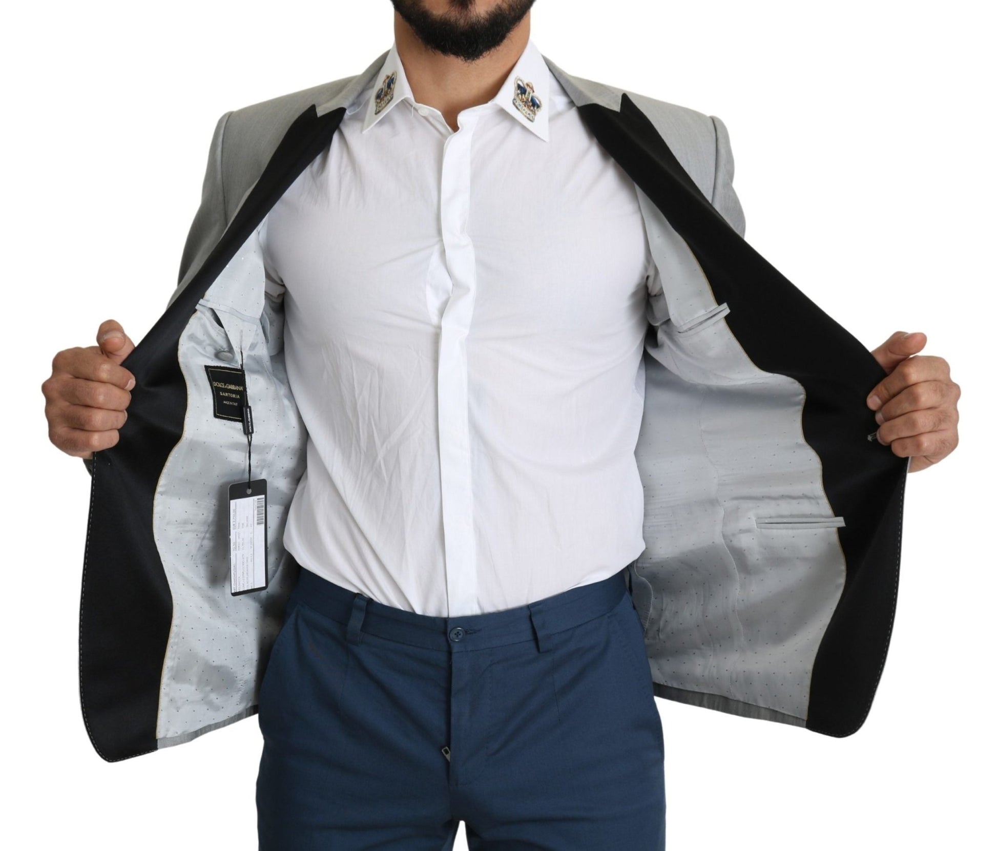 Dolce & Gabbana Elegant Silk Blend Light Gray Blazer - Sandy Store ByNet