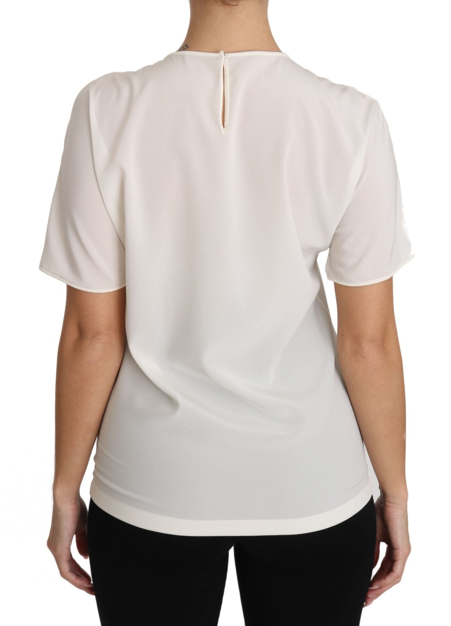 Dolce & Gabbana Elegant Silk Crewneck Blouse with Applique - Sandy Store ByNet