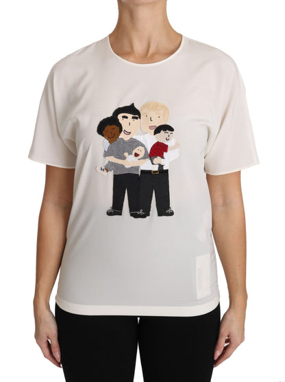 Dolce & Gabbana Elegant Silk Crewneck Blouse with Applique - Sandy Store ByNet