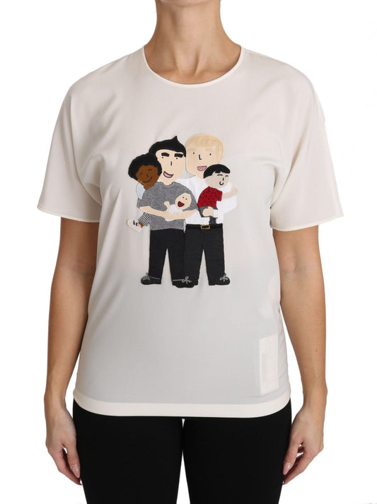 Dolce & Gabbana Elegant Silk Crewneck Blouse with Applique - Sandy Store ByNet