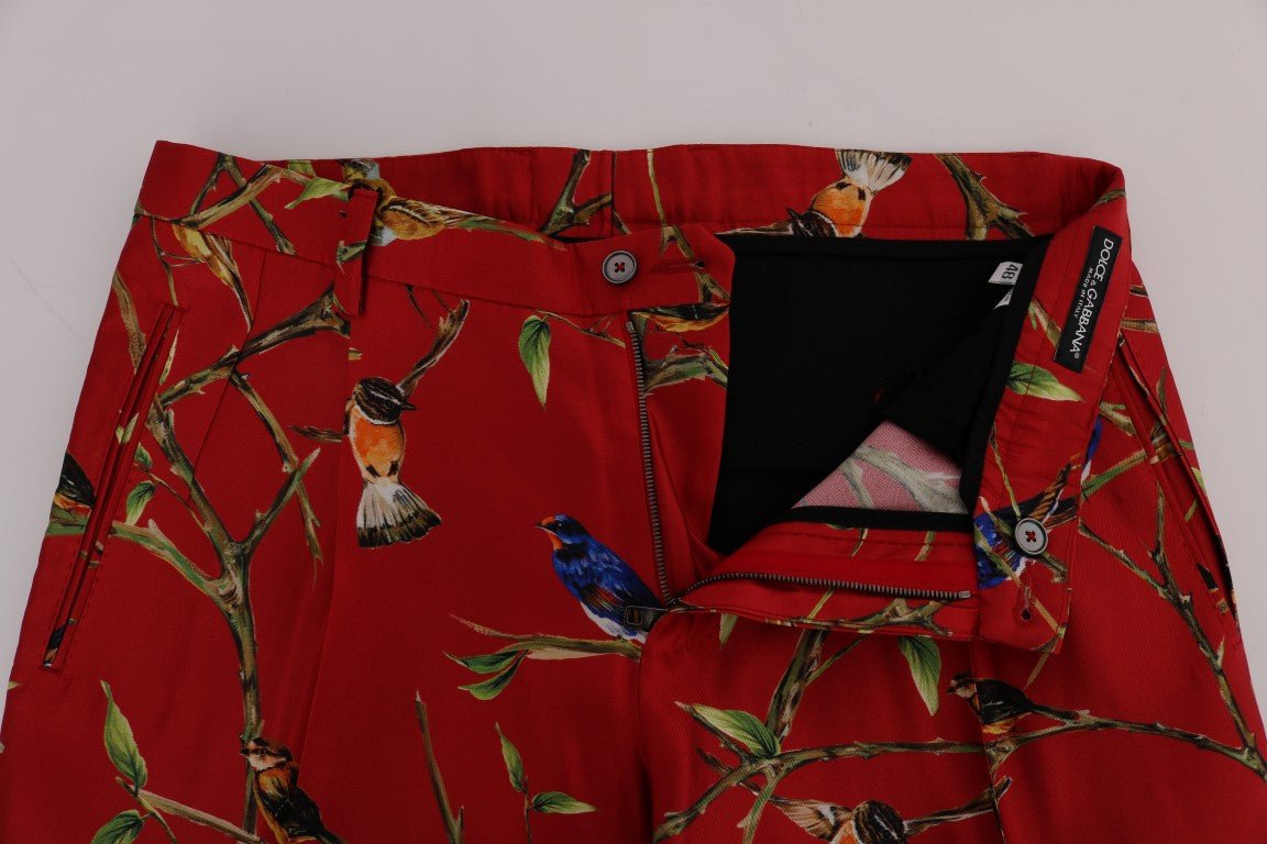 Dolce & Gabbana Elegant Silk Dress Trousers in Red Bird Print - Sandy Store ByNet