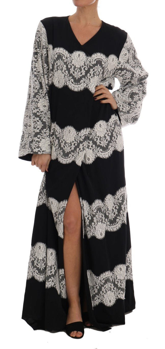 Dolce & Gabbana Elegant Silk Floral Lace Kaftan Maxi Dress - Sandy Store ByNet