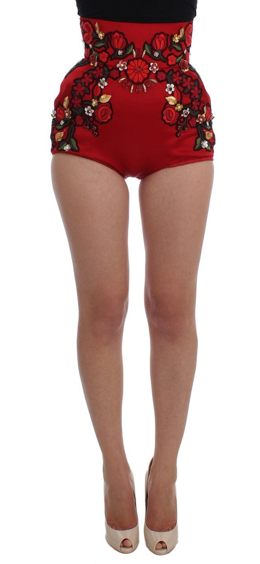 Dolce & Gabbana Elegant Silk High Waist Embroidered Shorts - Sandy Store ByNet