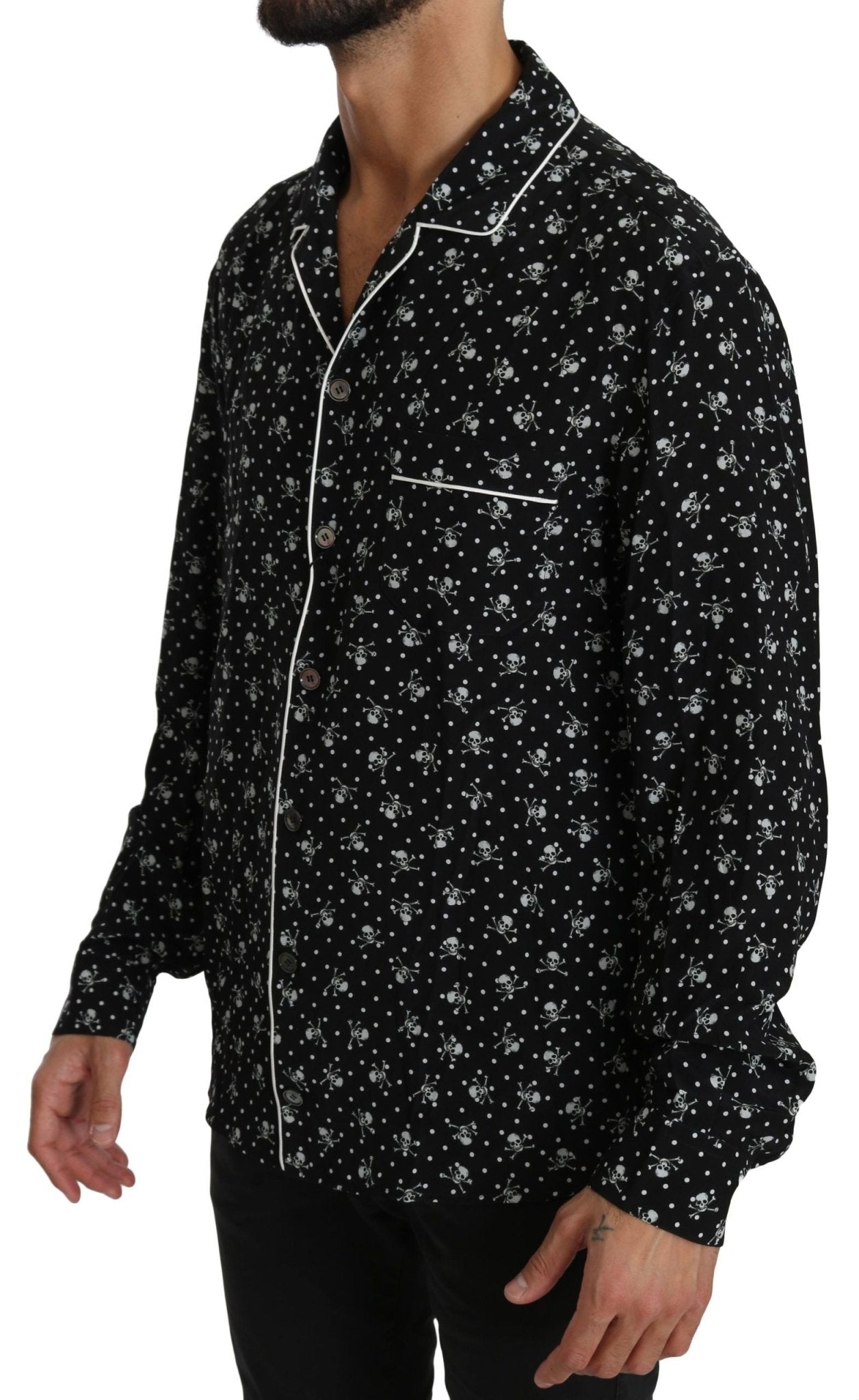 Dolce & Gabbana Elegant Silk Pajama Shirt with Skull Print - Sandy Store ByNet