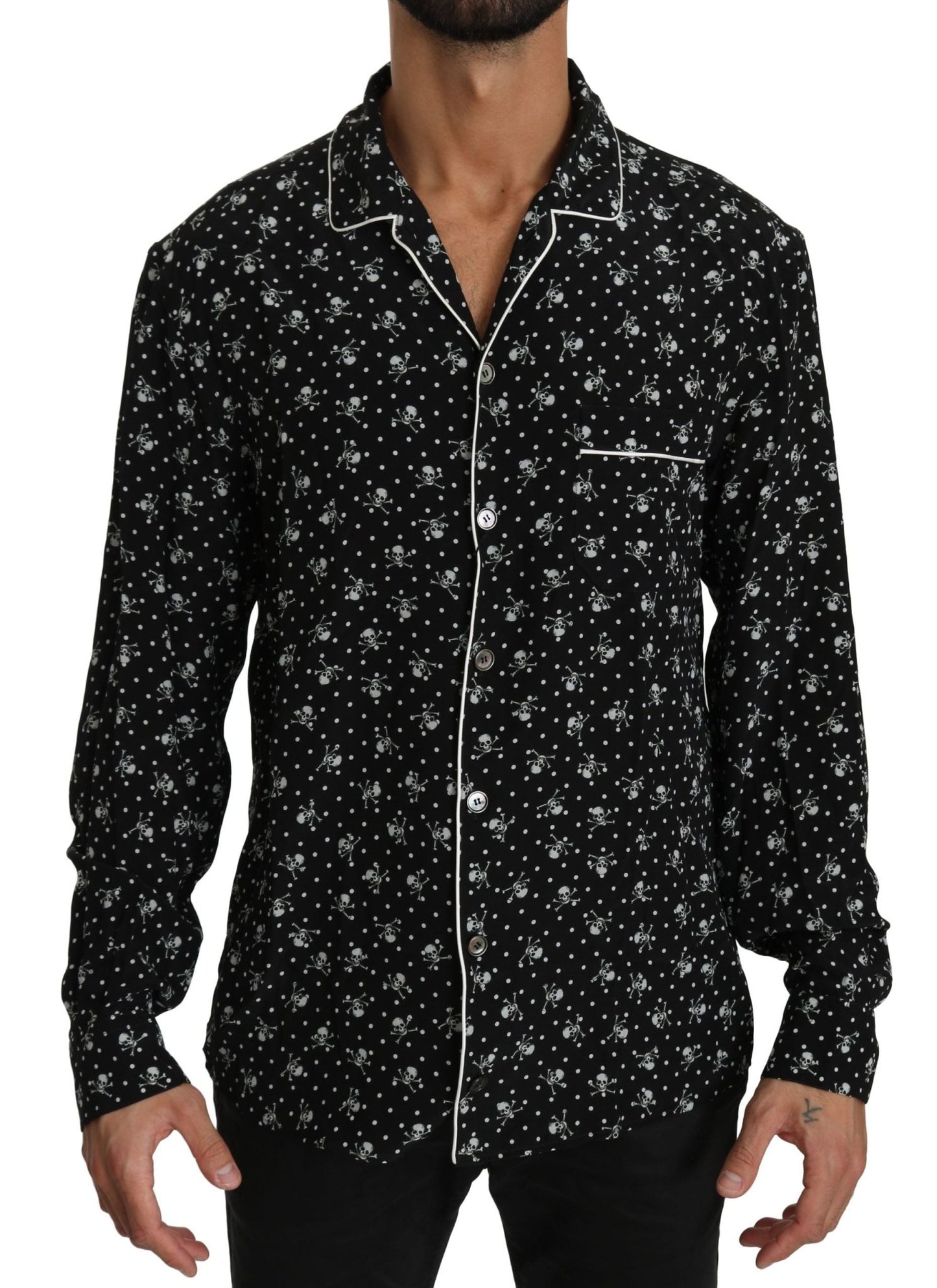 Dolce & Gabbana Elegant Silk Pajama Shirt with Skull Print - Sandy Store ByNet