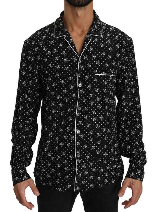 Dolce & Gabbana Elegant Silk Pajama Shirt with Skull Print - Sandy Store ByNet