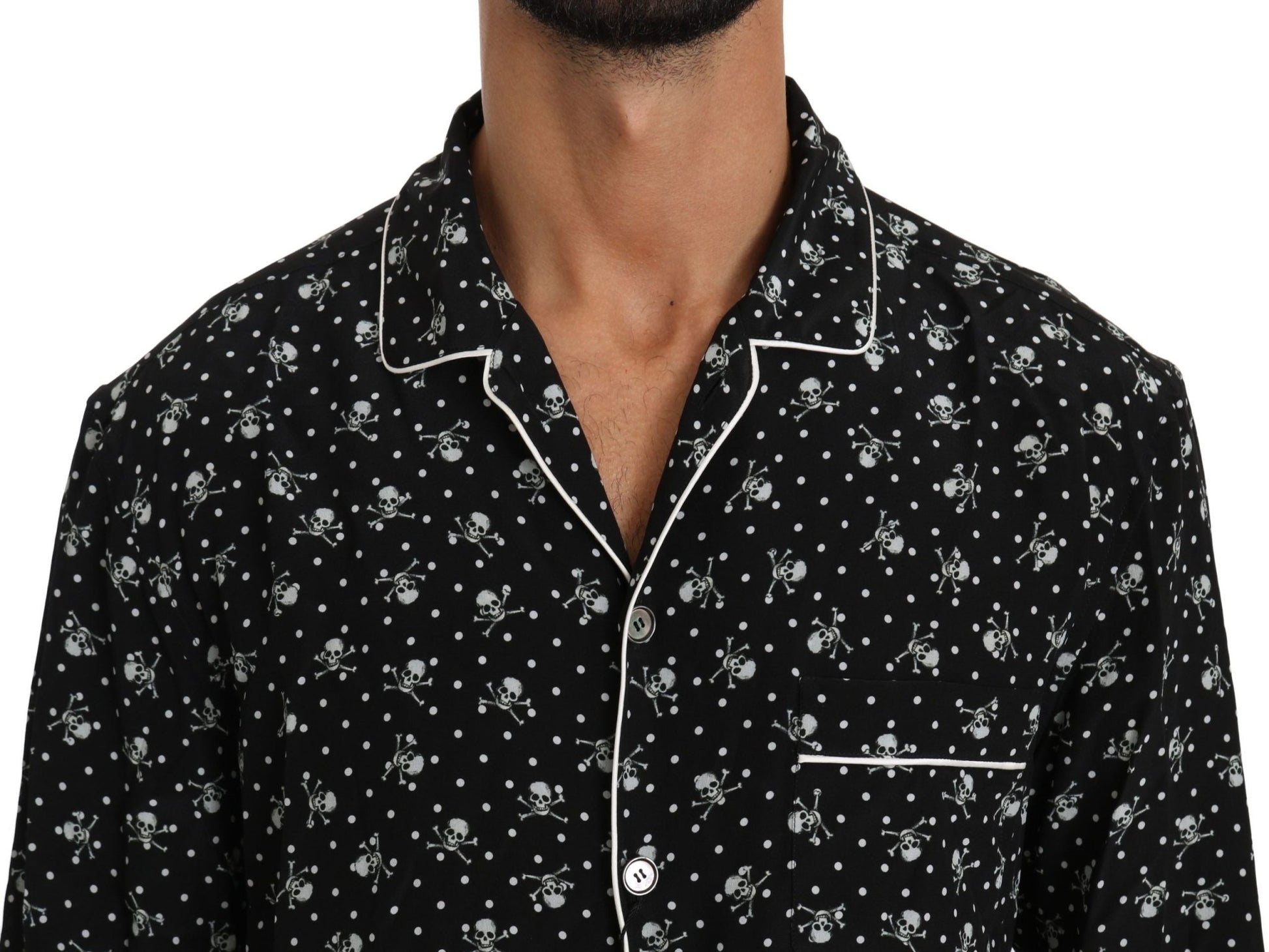 Dolce & Gabbana Elegant Silk Pajama Shirt with Skull Print - Sandy Store ByNet