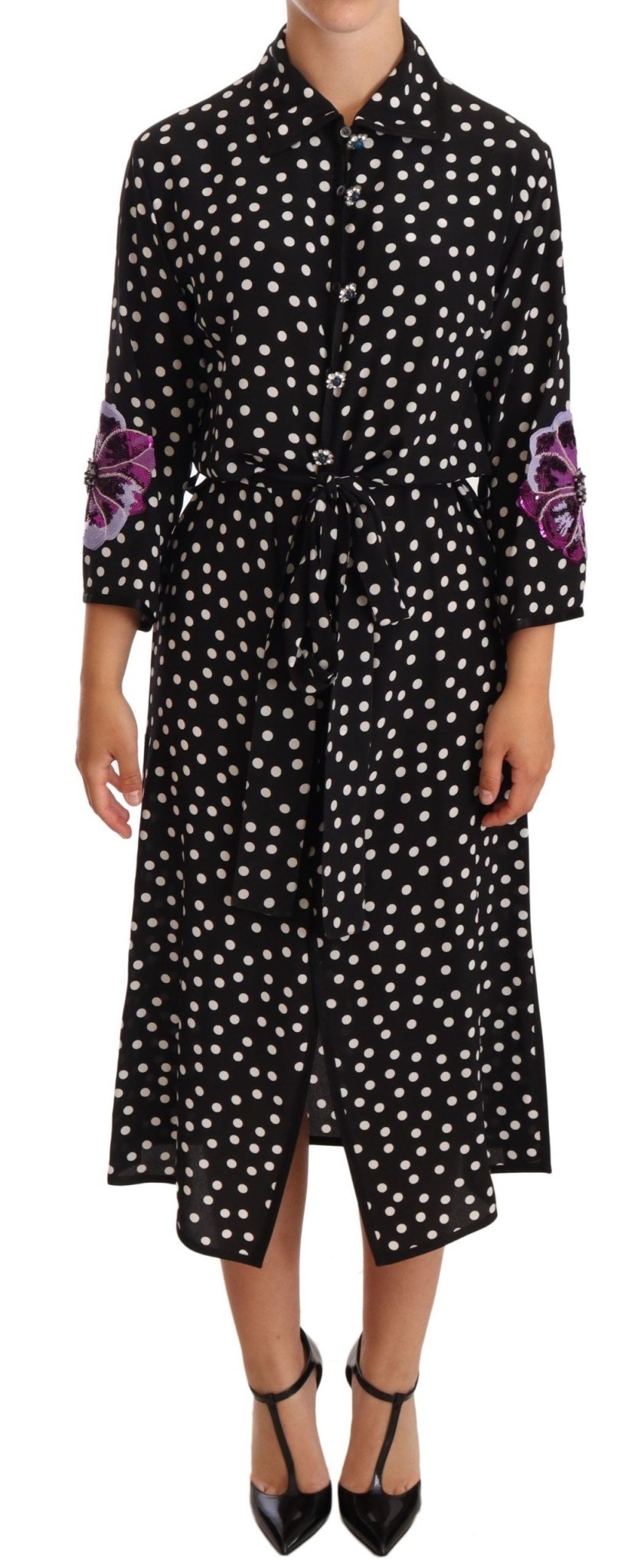 Dolce & Gabbana Elegant Silk Polka Dot Sequin Midi Dress - Sandy Store ByNet