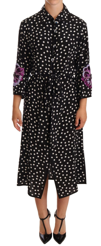 Dolce & Gabbana Elegant Silk Polka Dot Sequin Midi Dress - Sandy Store ByNet