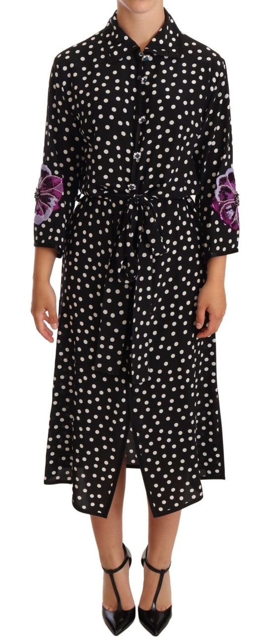 Dolce & Gabbana Elegant Silk Polka Dot Sequin Midi Dress - Sandy Store ByNet
